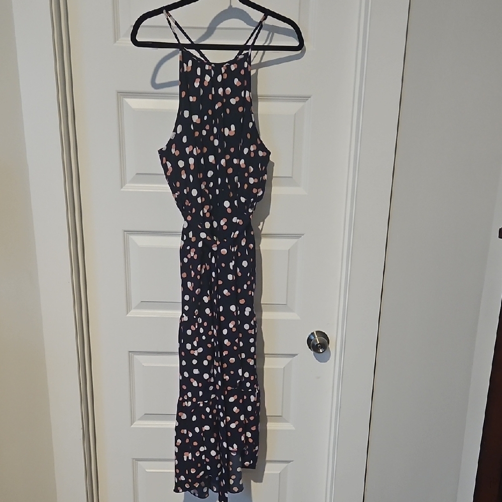 LOW $4.99 SHIPPING. Elegant Navy Polka Dot MAXI Dress SIZE MEDIUM